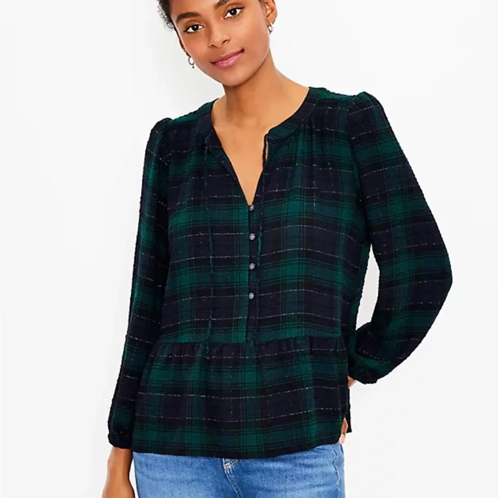 LOFT Sparkle Flowy Tie Neck Top